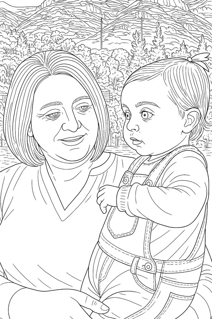 Mountain Stroll with Grandma and Child