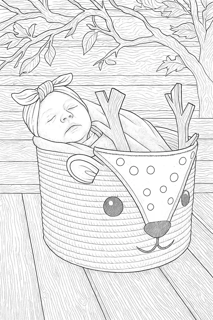 Sleepy Woodland Babe in Basket