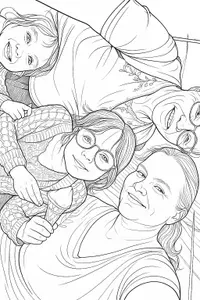 Family Selfie Fun Coloring Page